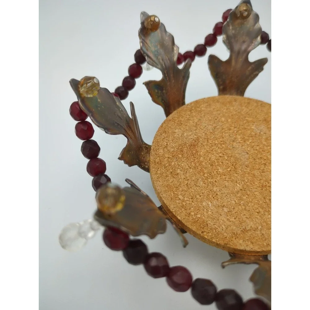 Vtg Wine Bottle Coaster Faceted Red Clear Beads Holiday‎ Table Gothic Setting